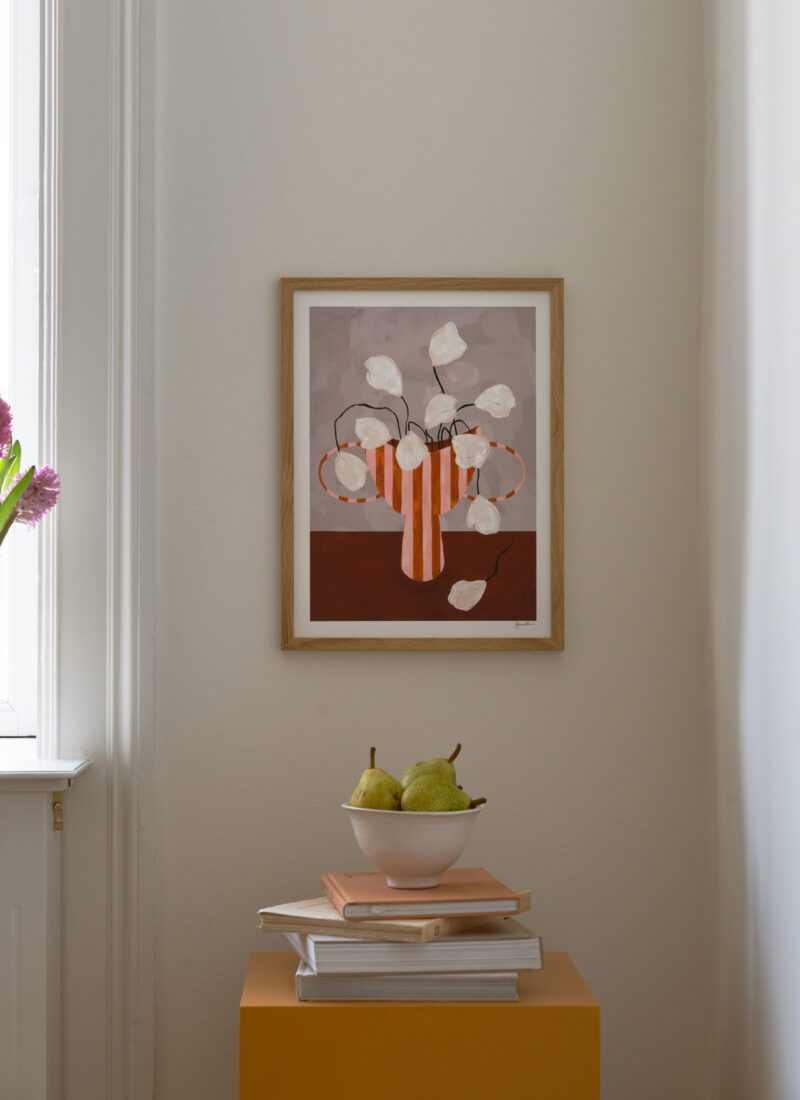 White Flowers in Striped Vase