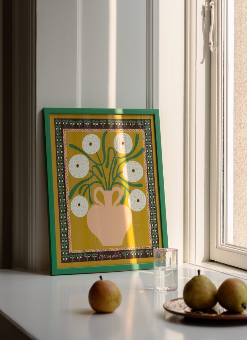 White Marigolds in Vase