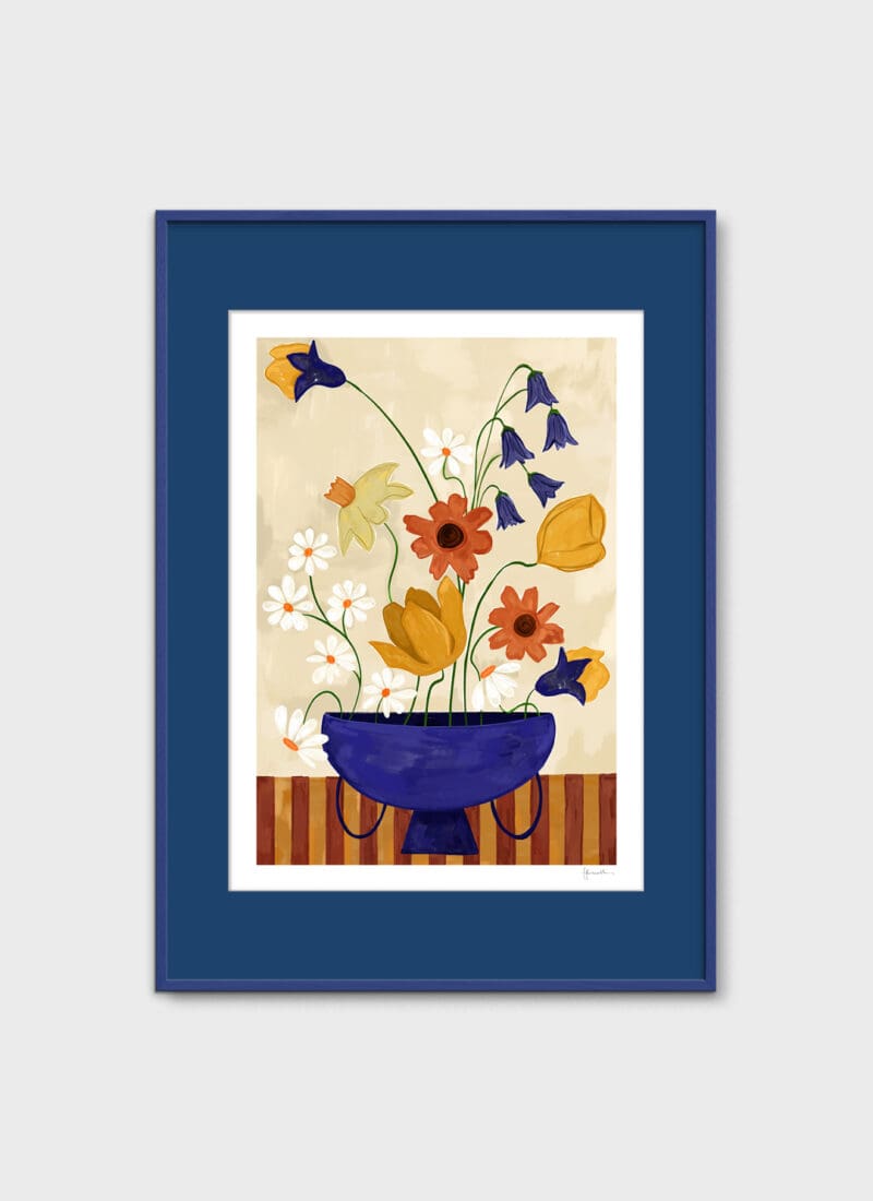 Colourful Bunch in Blue Vase
