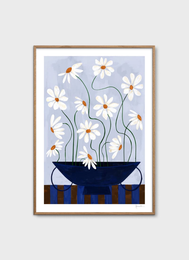 Daisies in Blue Vase